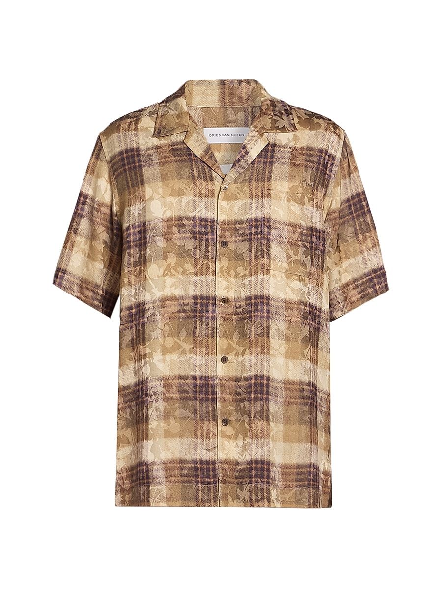 Men's Carltone Printed Shirt - Tan - Size 44
