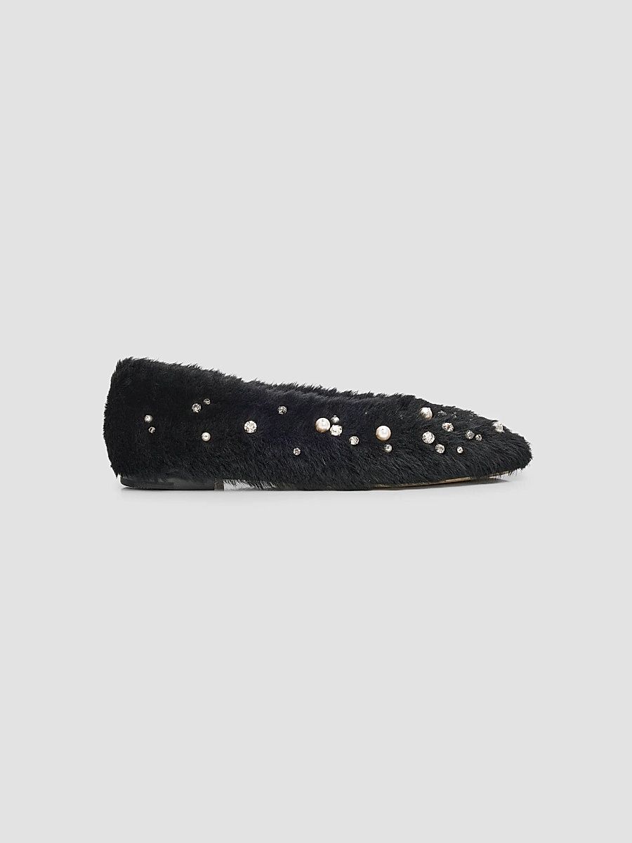 Jimmy Choo Women's Margot Embellished Lamb Fur Ballet Flats - Black - Size 12