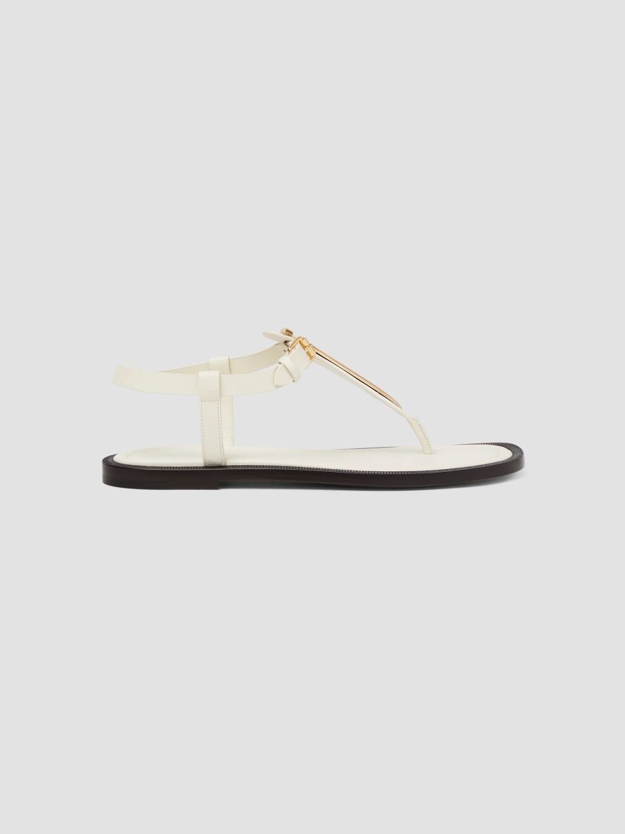 Women's Artiglio Leather Flat Sandals - Off White - Size 6.5