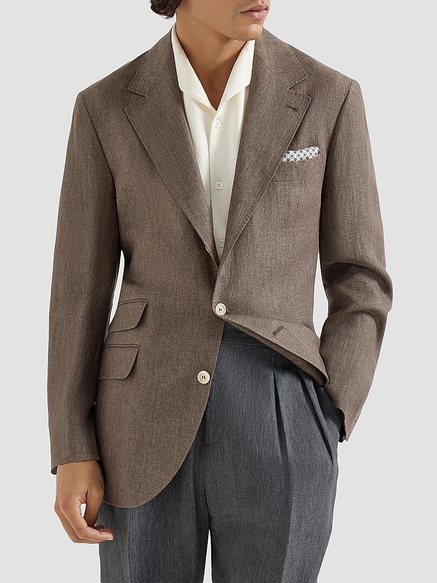 Brunello Cucinelli Men's Délavé Linen Deconstructed Cavallo Blazer - Hazelnut - Size 40