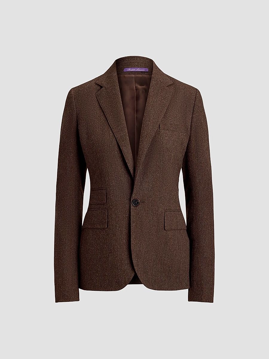 Women's Parker Herringbone Wool-Blend Jacket - Brown Rust - Size 8