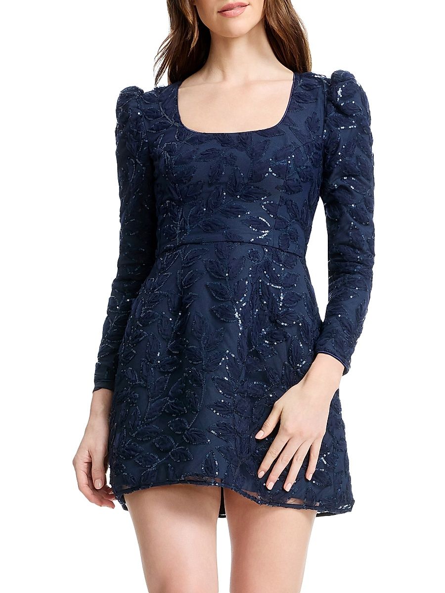 Women's Brie Sequined Fit-And-Flare Minidress - Navy - Size XXL