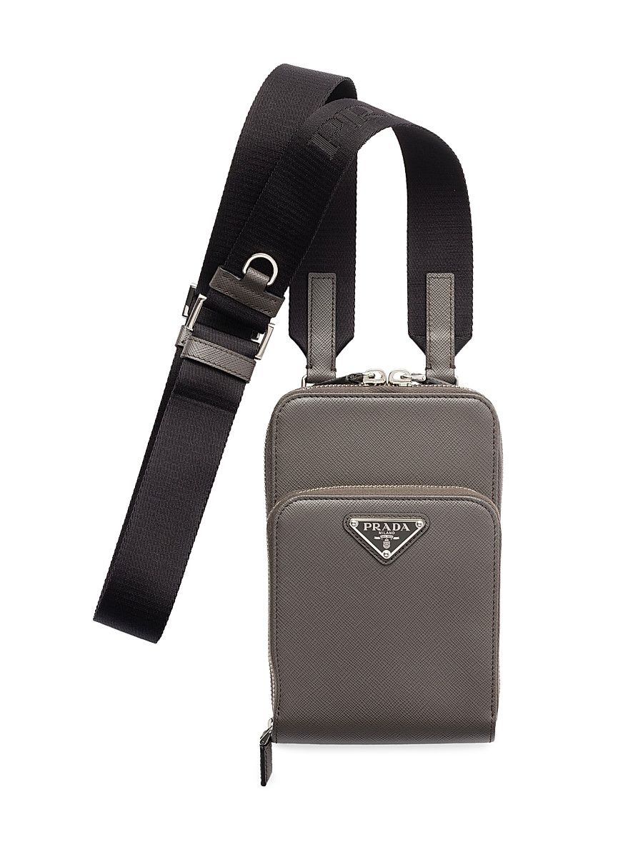 Men's Saffiano Leather Smartphone Case - Grey