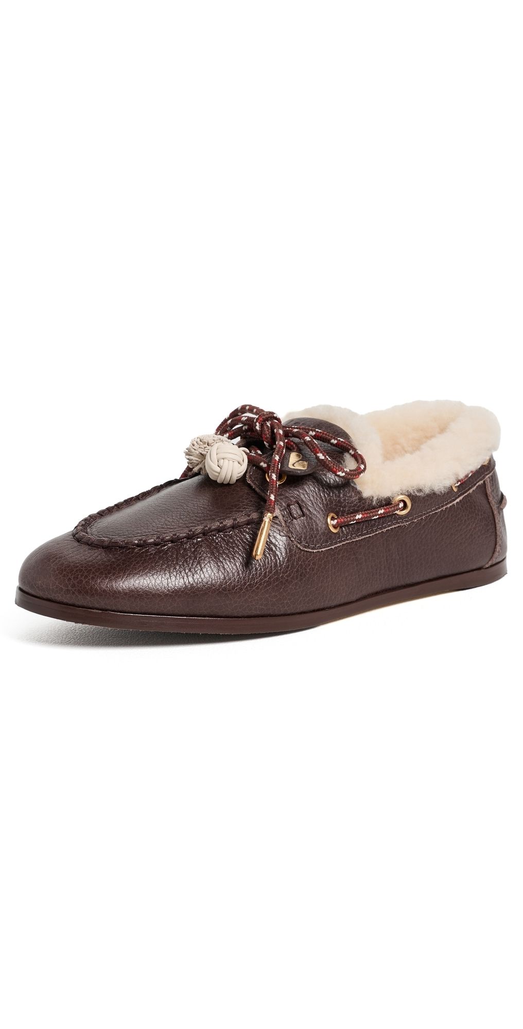 Larroudé Cyprus Shearling Boat Shoes Brown 6.5