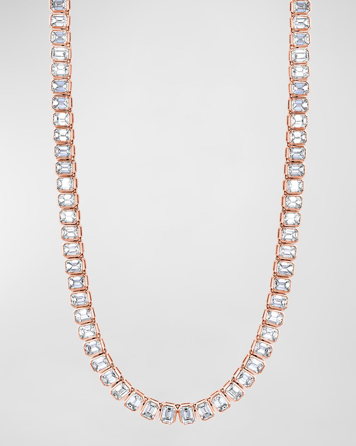 18K Gold 16" North South Bezel Set Emerald-Cut Diamond Tennis Necklace, 13.10tcw