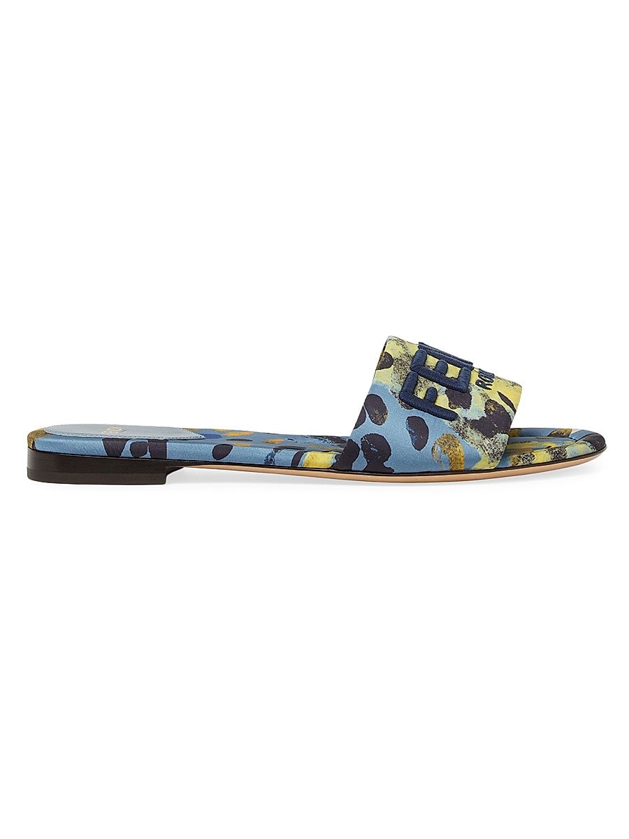 Women's Logo Silk Slide Sandals - Blue Yellow - Size 10