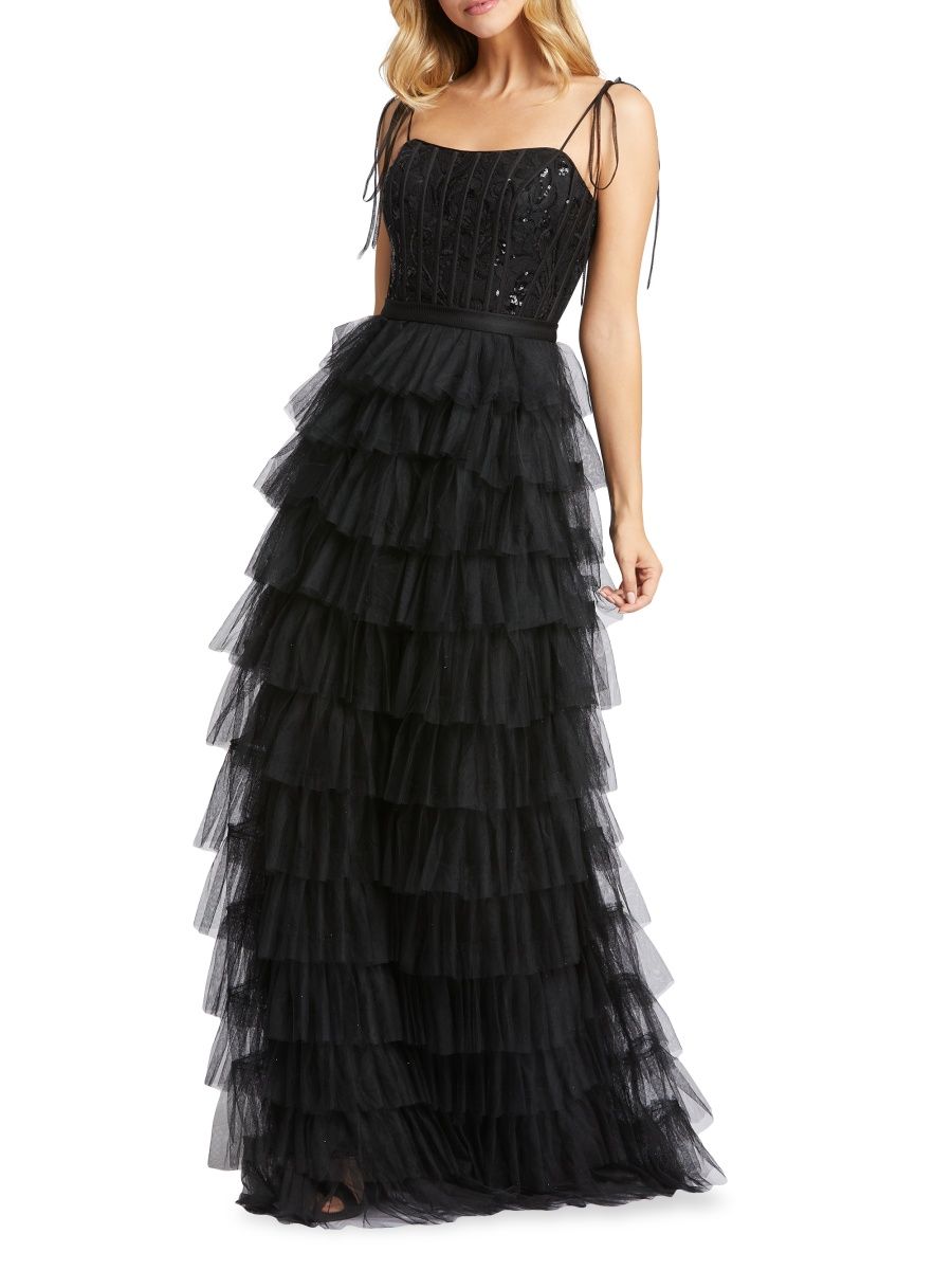 Mac Duggal Women's Ieena Tiered Tulle & Sequin Gown - Black - Size 6