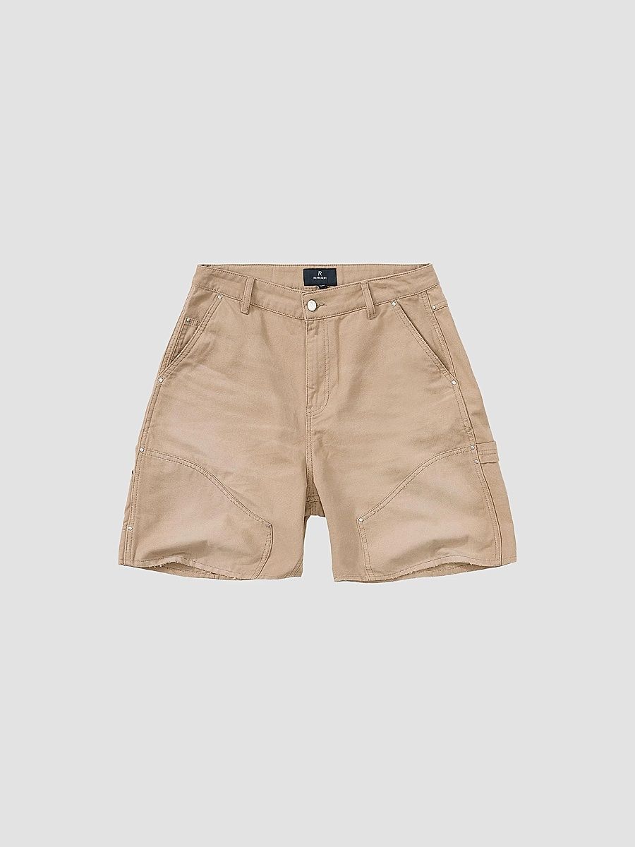 Men's Carpenter Cotton Shorts - Beige - Size Small