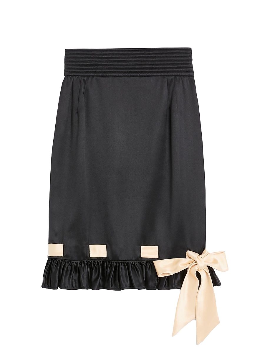 Women's Double Satin Midi Skirt - Black Multi - Size 2