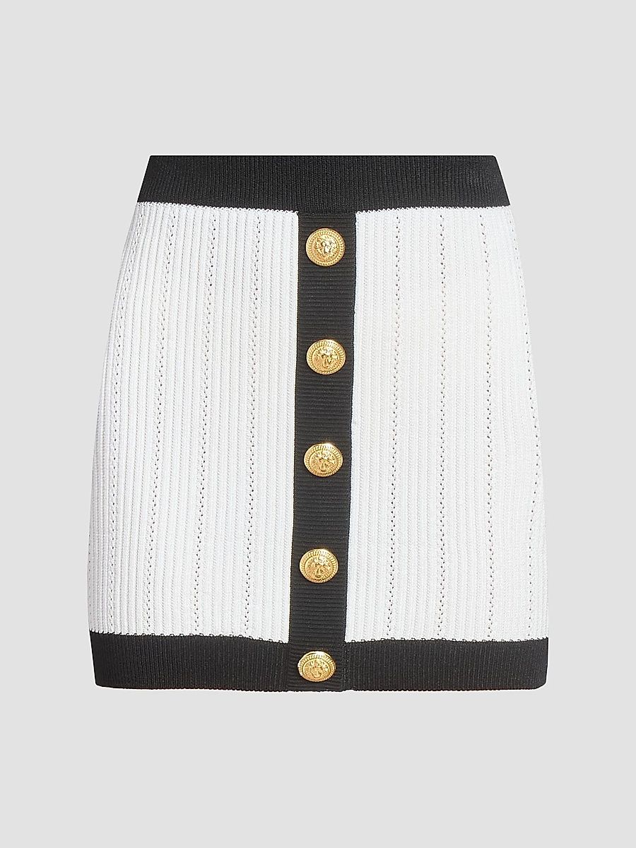 Balmain Women's Torsade Knit Miniskirt - Blanc Noir - Size 6