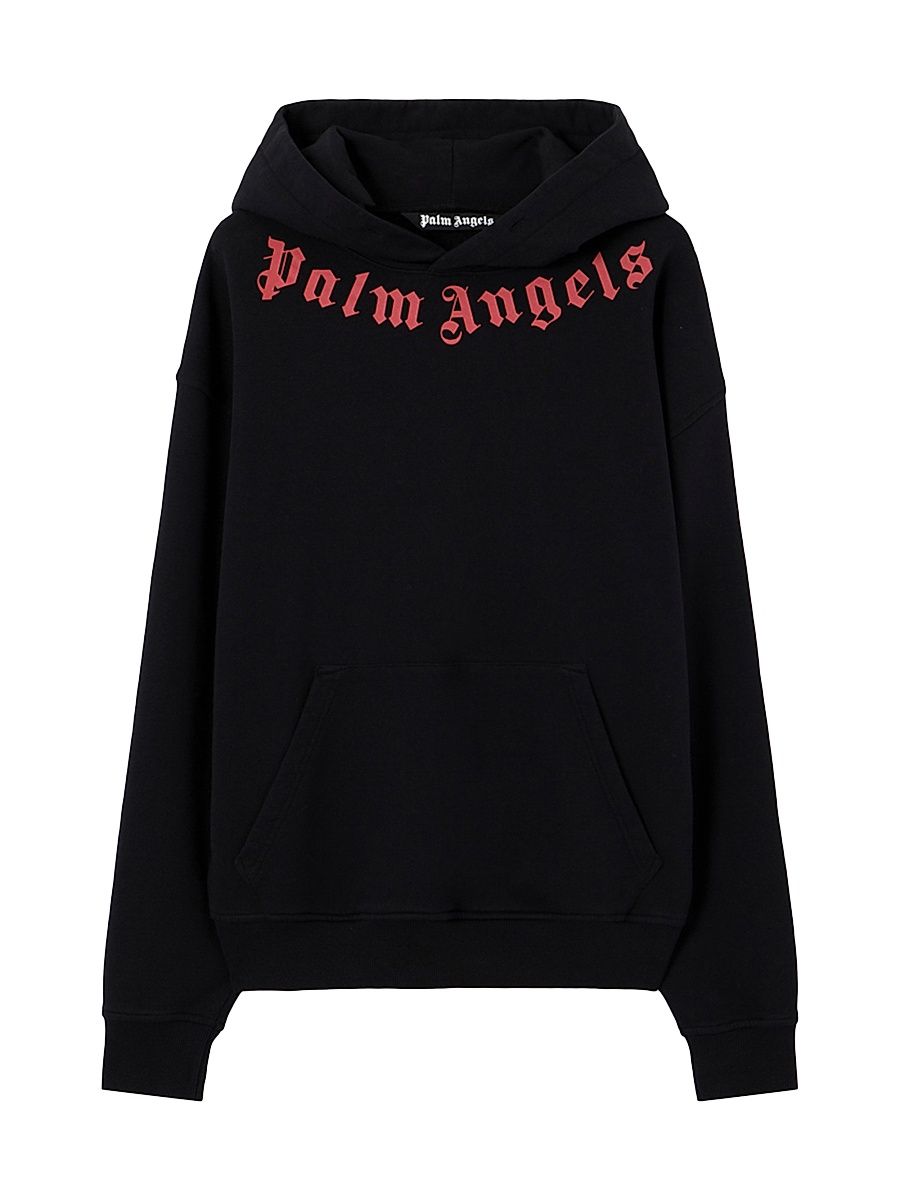 Men's Logo Neck Cotton Hoodie - Black Red - Size XXL