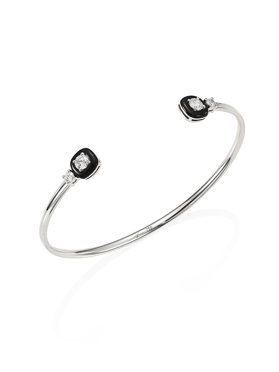 Oui Diamond, Enamel & 18K White Gold Bangle - White Gold Black