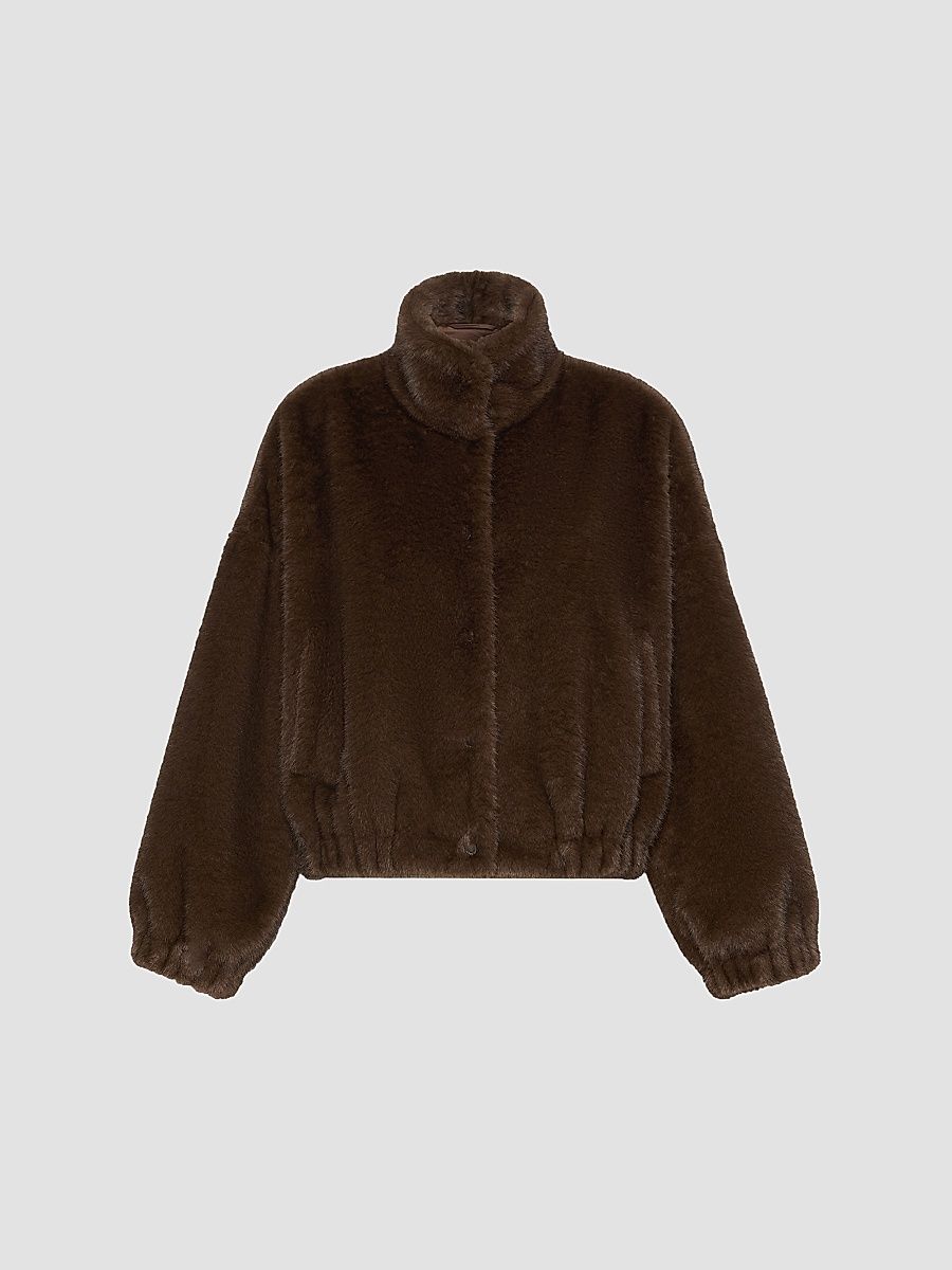Women's Fluffy Textured Short Jacket - Brown - Size 8