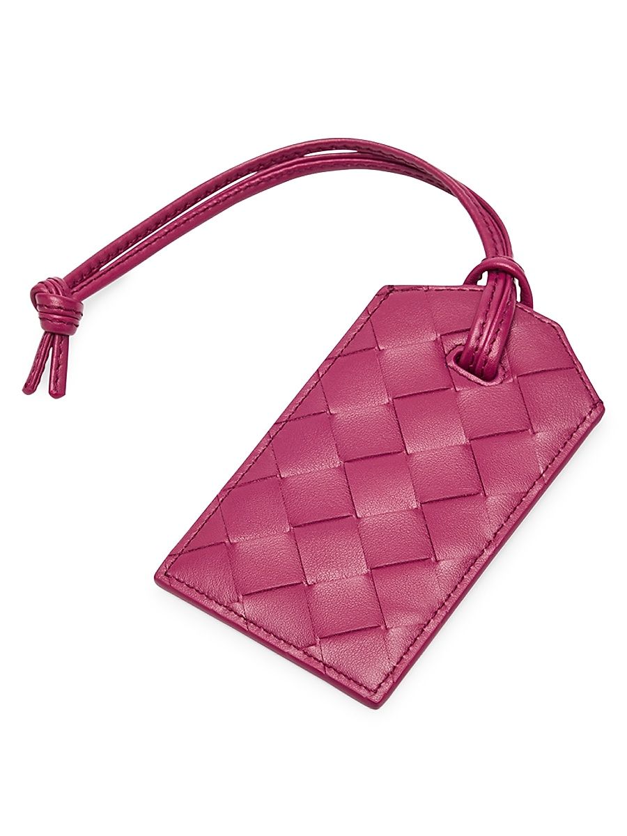 Women's Woven Leather Tag Holder - Wine