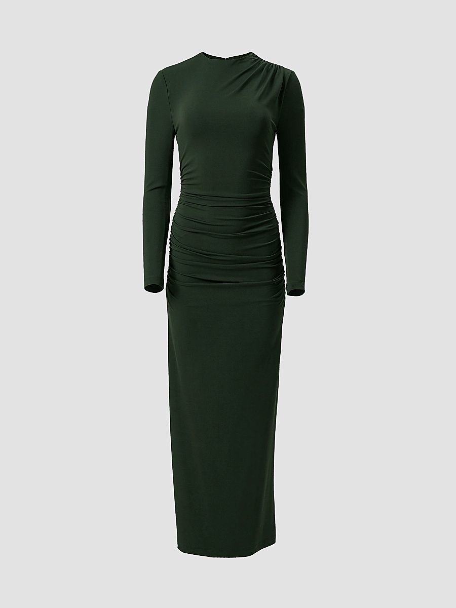 Women's Draped Jersey Long-Sleeve Gown - Forest Green - Size XL