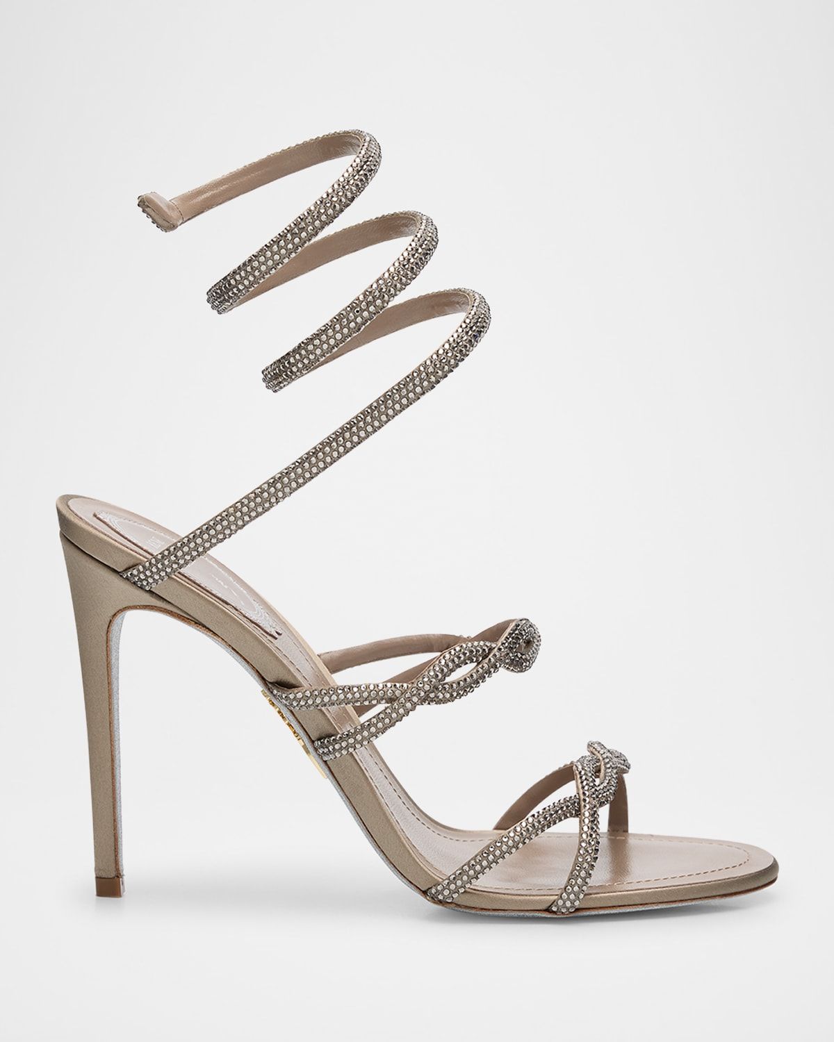 Crystal Satin Braided Snake-Wrap Sandals