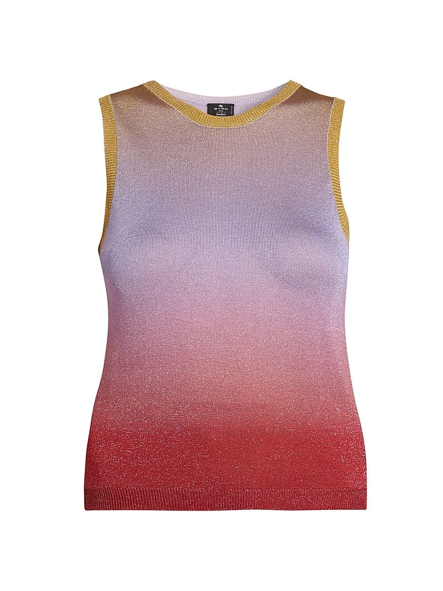 Women's Gradient Metallic Knit Top - Multicolor Pink Base - Size 12