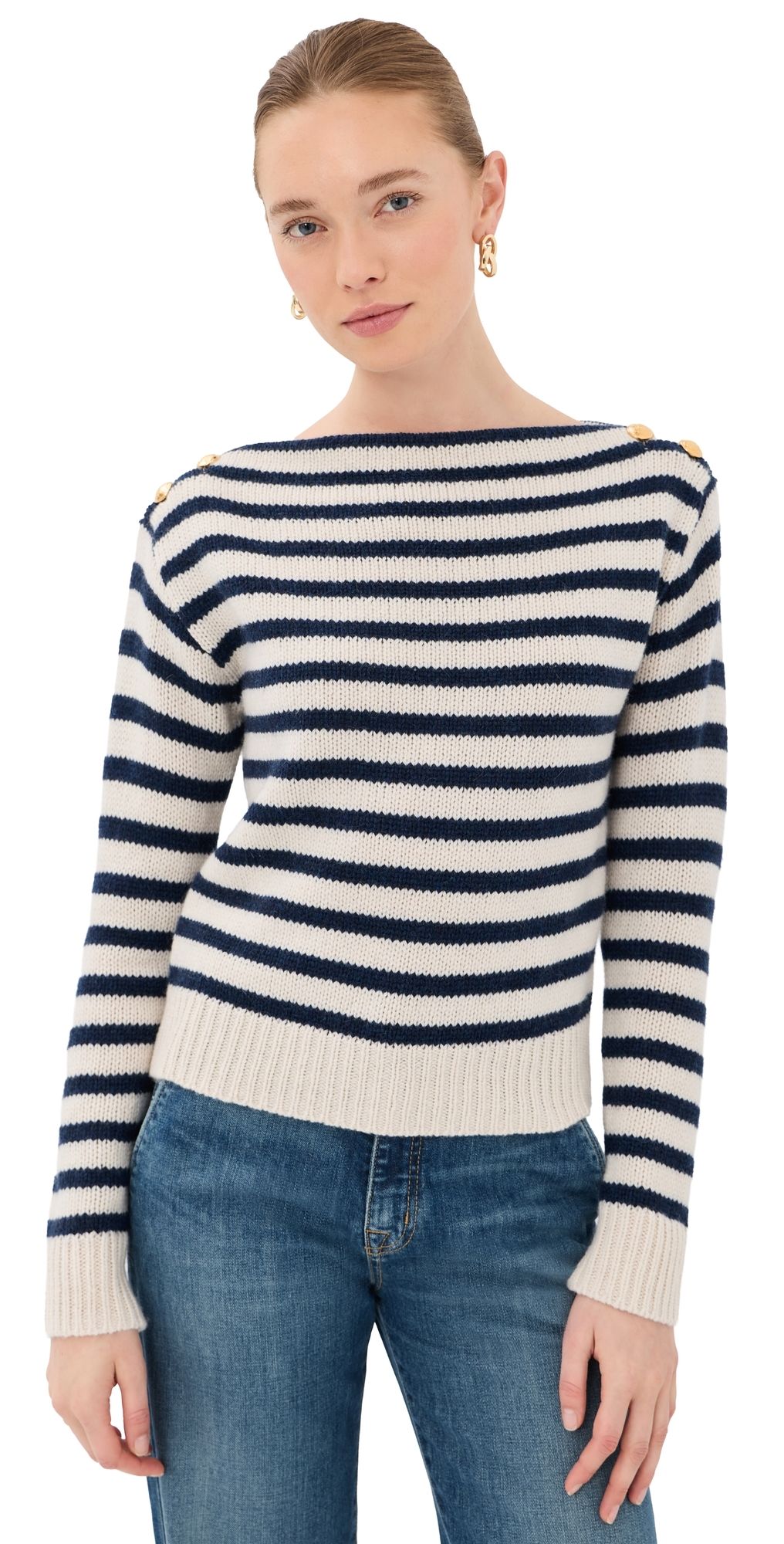 Nili Lotan Tandy Cashmere Sweater Ivory/Marine Stripe XS
