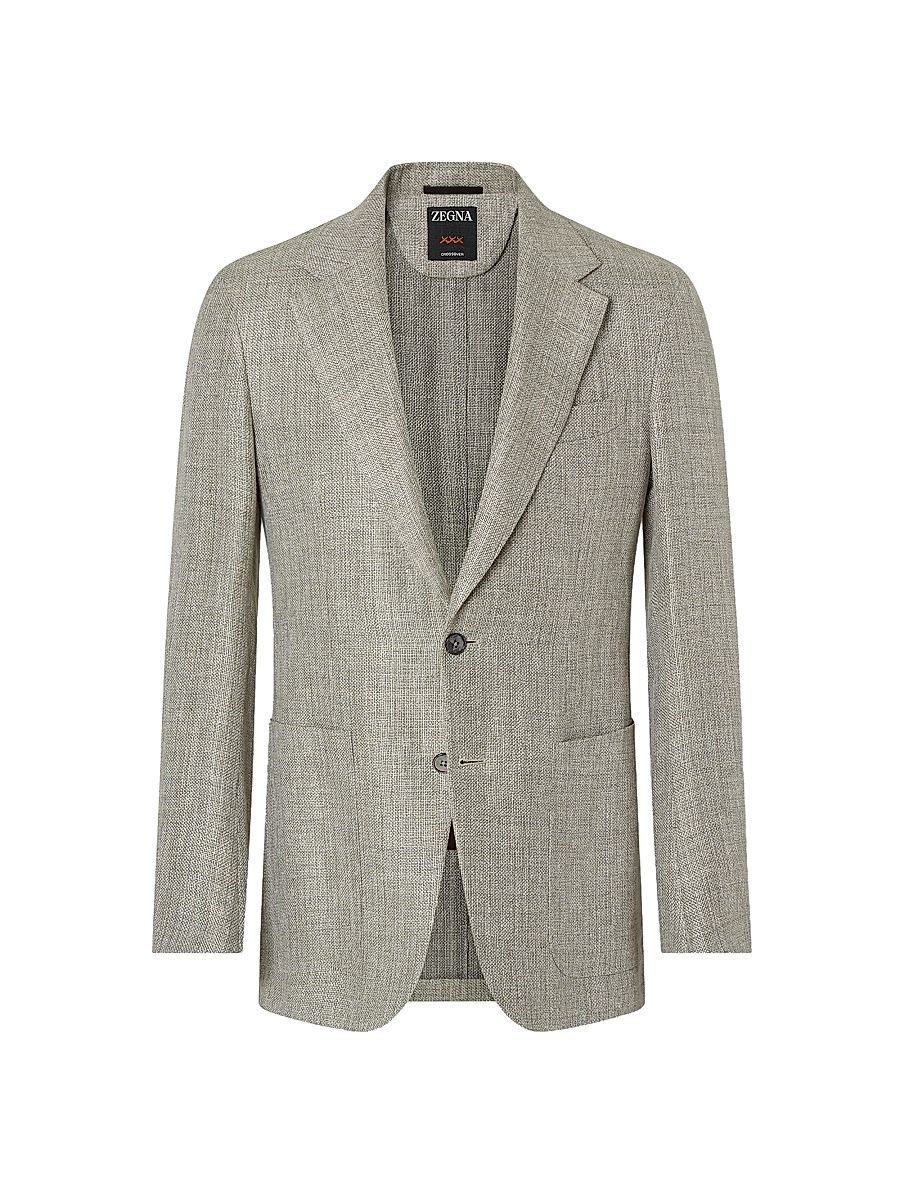 Men's Crossover Linen Wool and Silk Jacket - Grey - Size 50