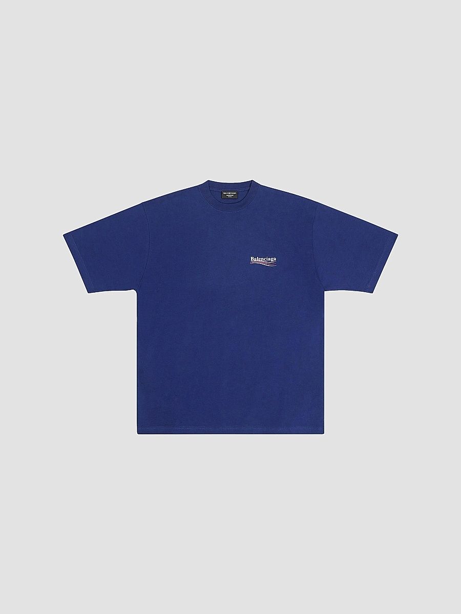Balenciaga Men's Political Campaign T-shirt Large Fit - Pacific Blue White - Size XS