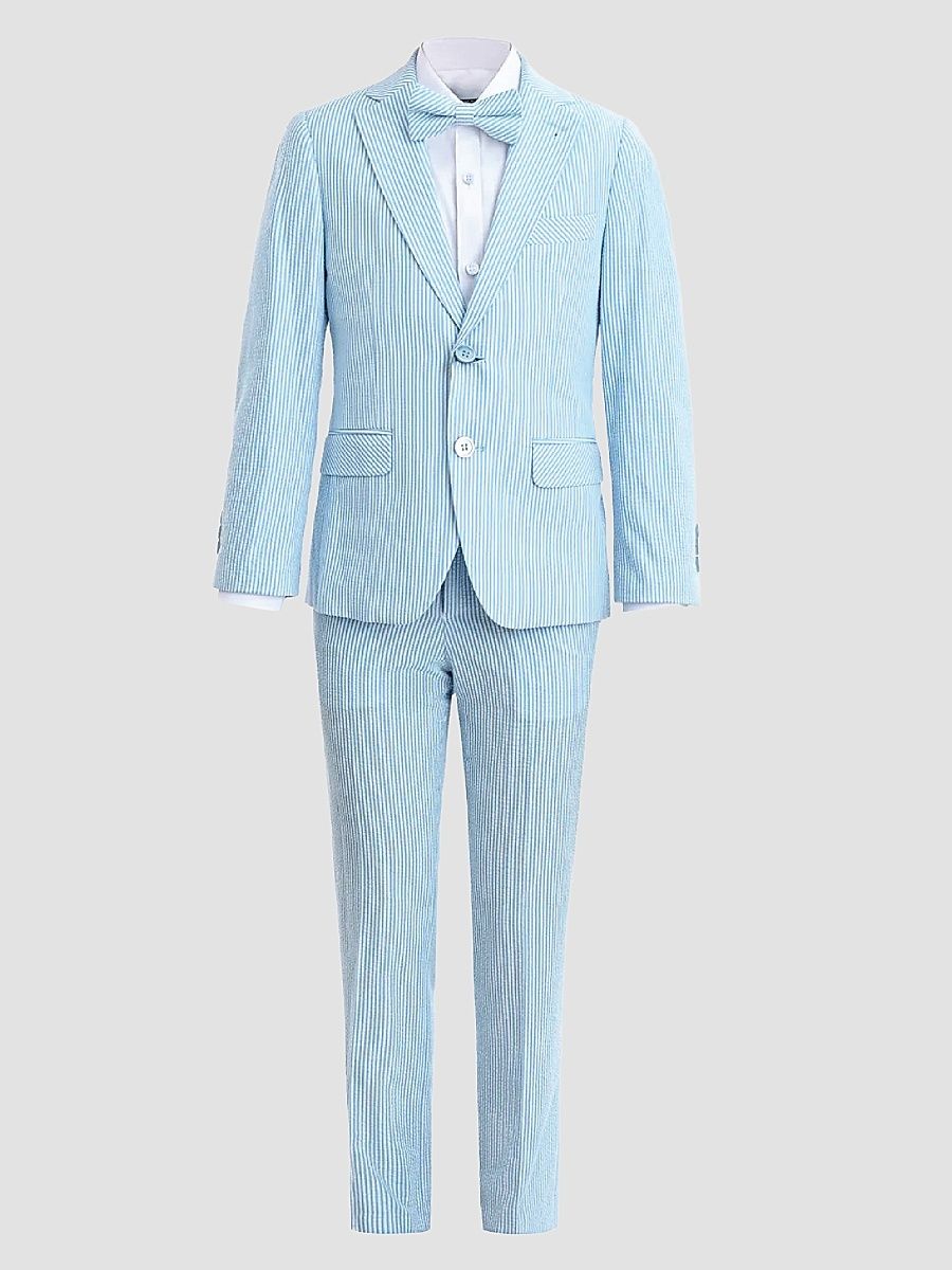 Little Boy's & Boy's Striped Suit with Peak Lapel - Blue Stripes - Size 16