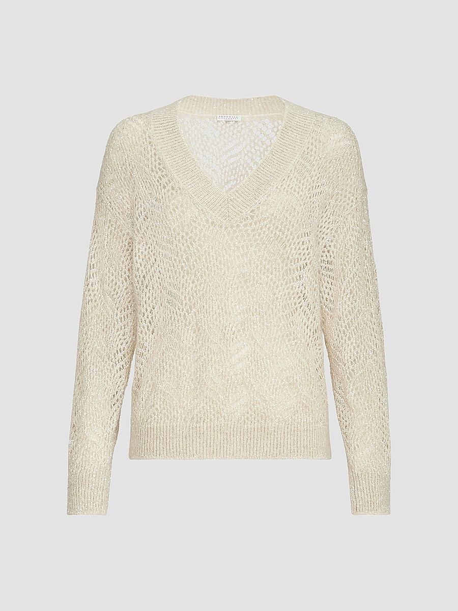 Women's Dazzling Abstract Leaf Sweater - Cream - Size XXXL