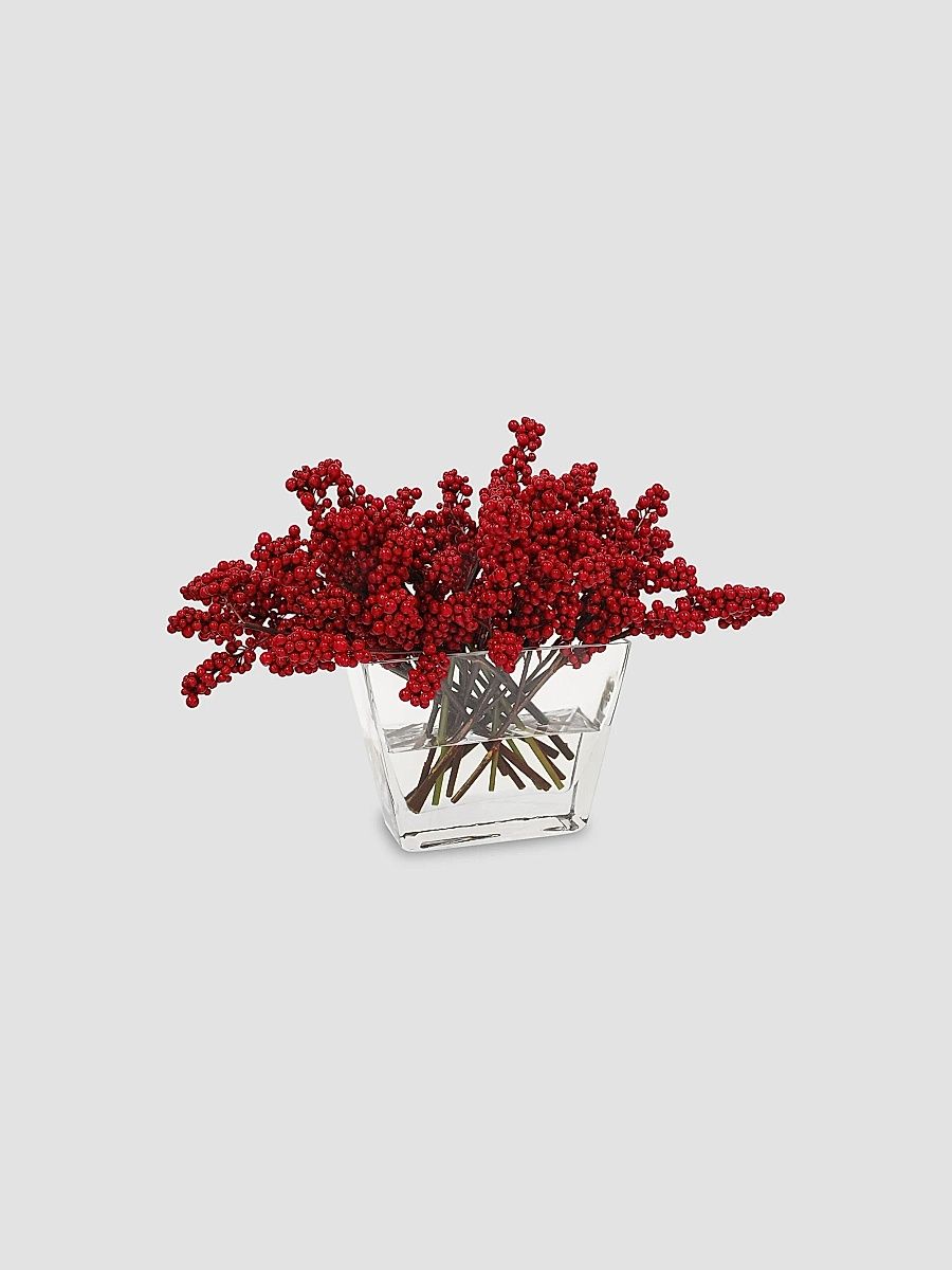 Holiday Imitation Ilex Berry In Glass Vase