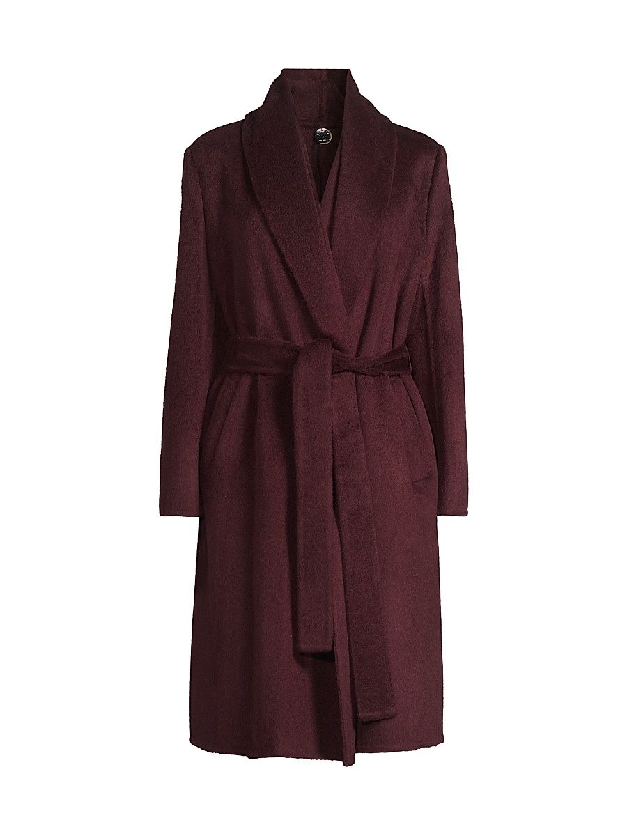 Women's Yael Wool-Blend Belted Coat - Burgundy - Size Medium