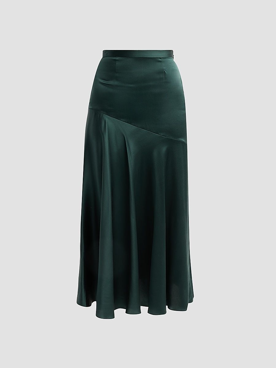 Adam Lippes Women's Tess Silk Charmeuse Midi Skirt - Hunter Green - Size 12