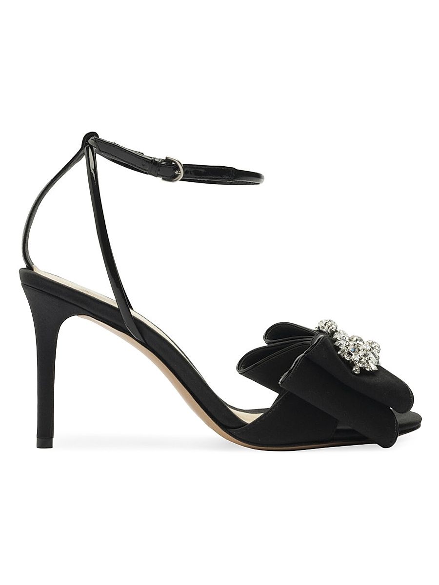 Women's Holly Crystals 100MM Embellished Satin Bow Sandals - Black - Size 8