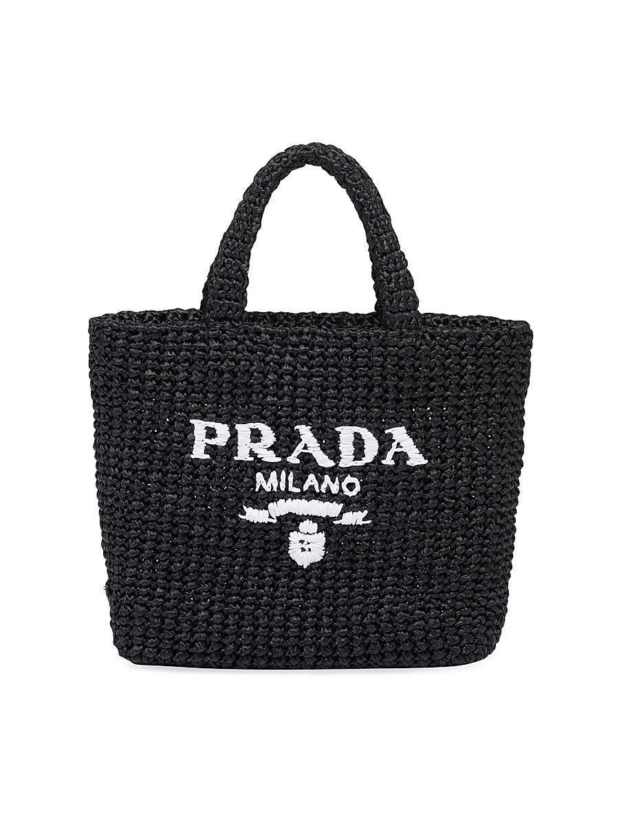Women's Small Raffia Tote Bag - Black