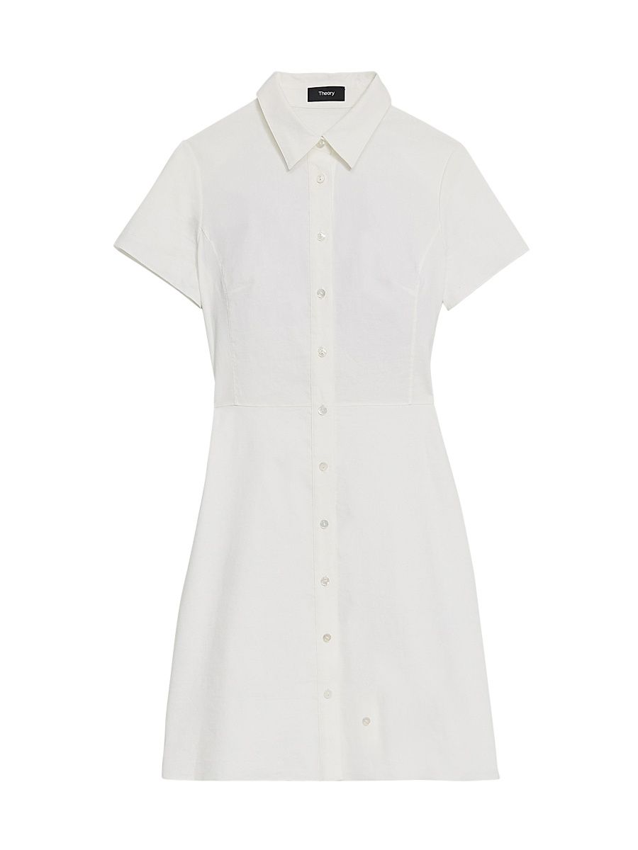 Women's Linen-Blend Shirtdress - White - Size 12