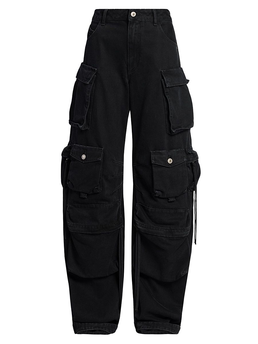 Women's Cotton Wide-Leg Cargo Pants - Black - Size 27