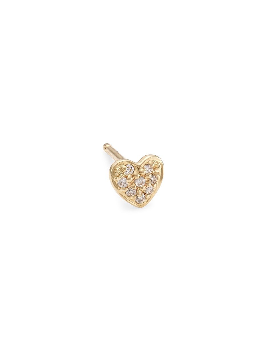 Women's 14K Gold & 0.09 TCW Diamond Single Heart Stud Earring - Gold