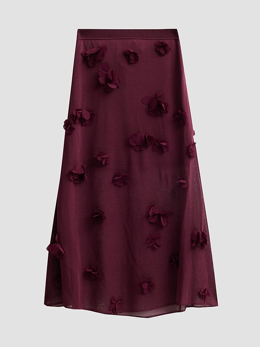 Women's Cora Floral Appliqué Midi Skirt - Fig - Size XS