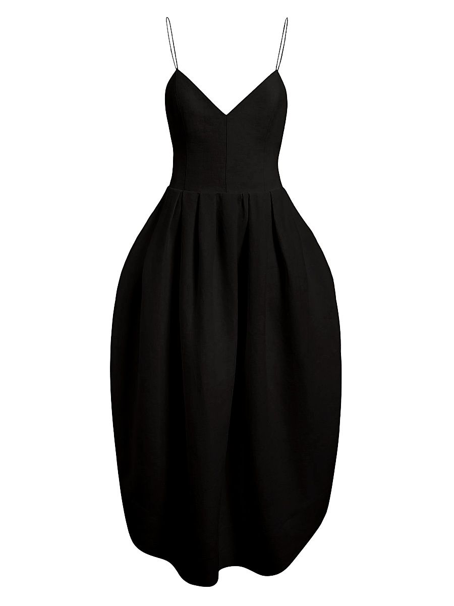 Women's Colette Voluminous Silk Midi-Dress - Black - Size 10