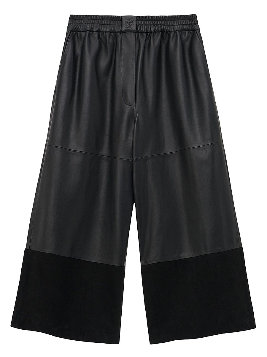 Women's Cropped Leather Trousers - Black - Size Large