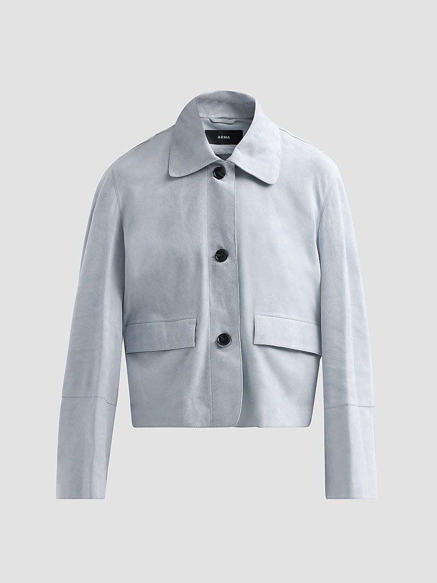 Women's Suede Single-Breasted Jacket - Vintage Blue - Size 44