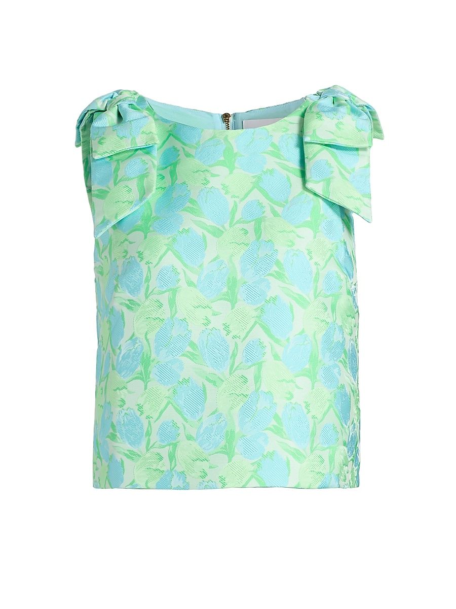 Women's Annaleese Jacquard Bow Crop Top - Capri Blue Tulip - Size 16