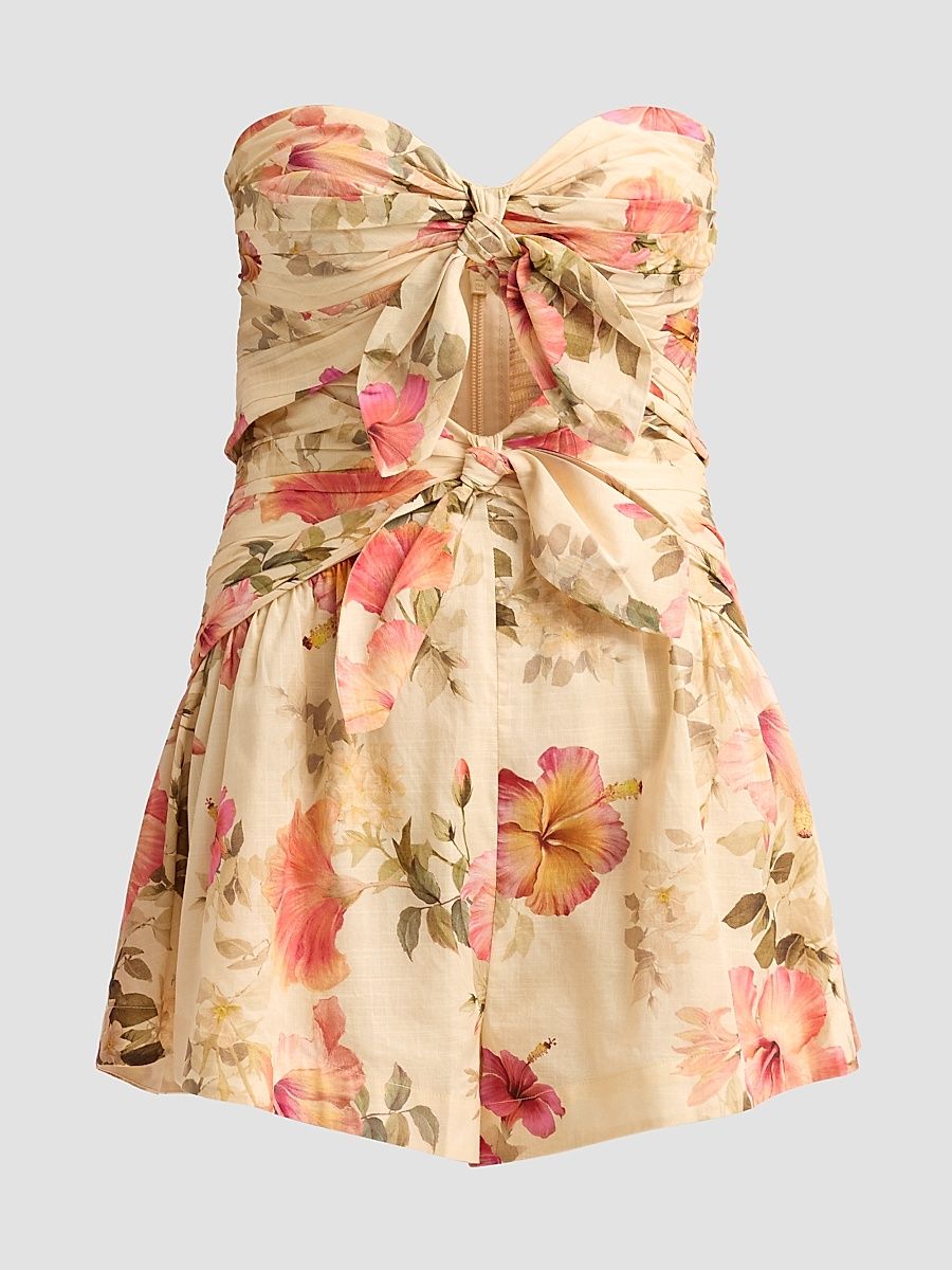 Women's Mahon Hibiscus Strapless Romper - Rosella Hibiscus Cream - Size 10