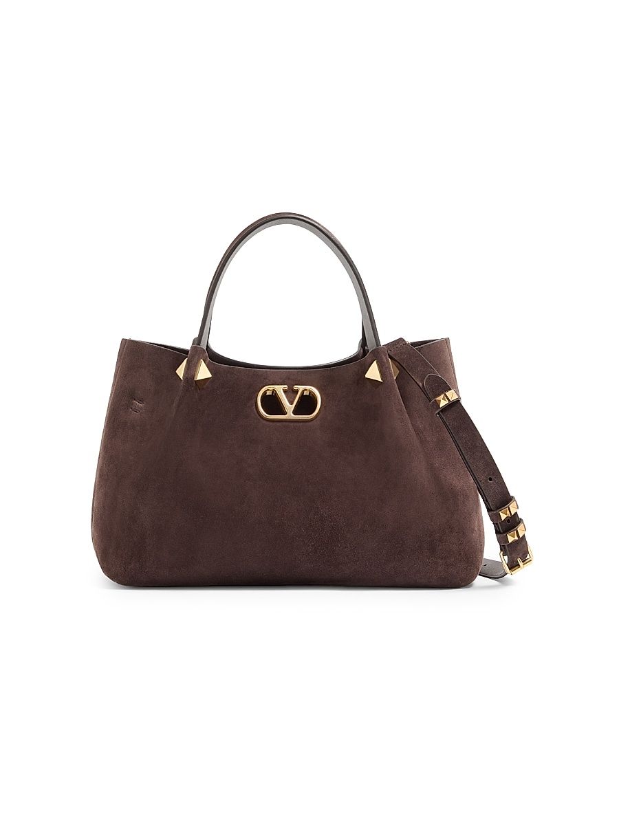 Women's Small Shopping Bag in Soft Suede - Ebony