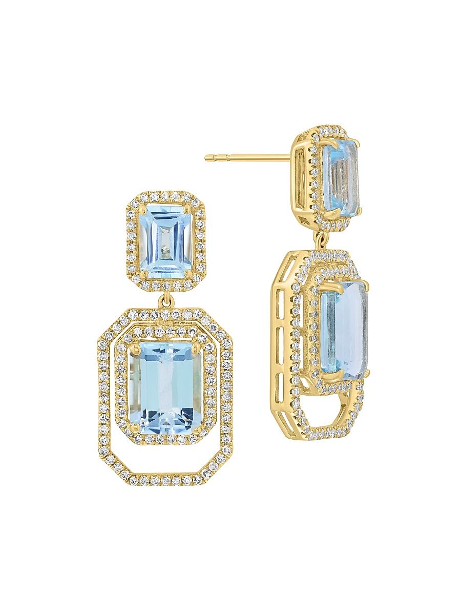 Women's 14K Yellow Gold, Sky Blue Topaz & 0.78 TCW Diamond Drop Earrings - Yellow Gold