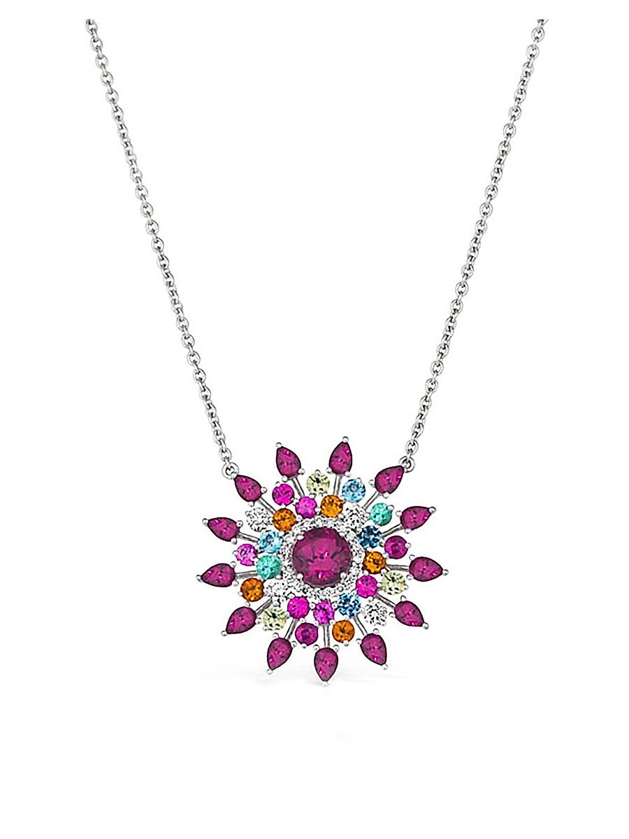 Women's Amazonia Cocar 18K White Gold & Multi-Gemstone Flower Pendant Necklace - White Gold