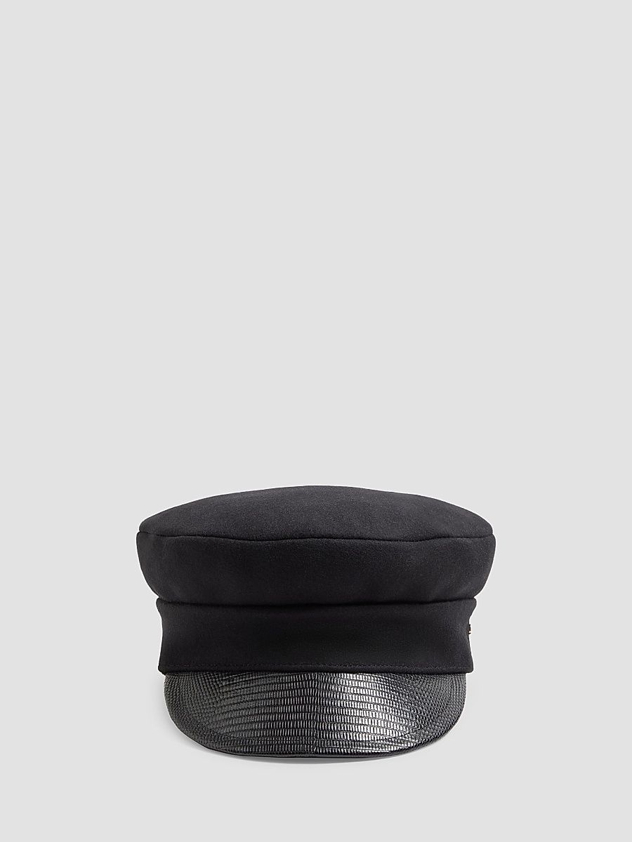 Men's VLogo Signature Wool Cap with Leather Visor - Black - Size Medium