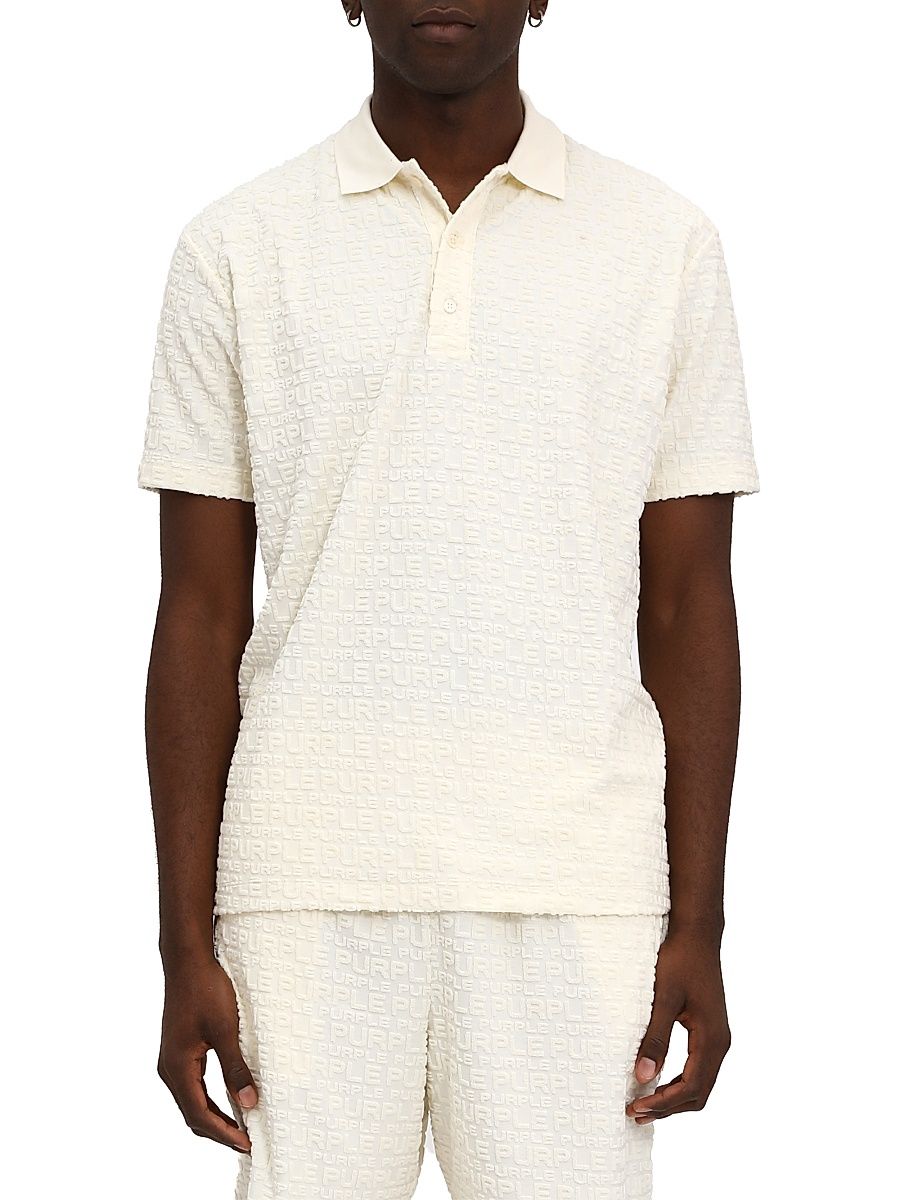 Men's Terry Towel Polo Shirt - Off White - Size XL
