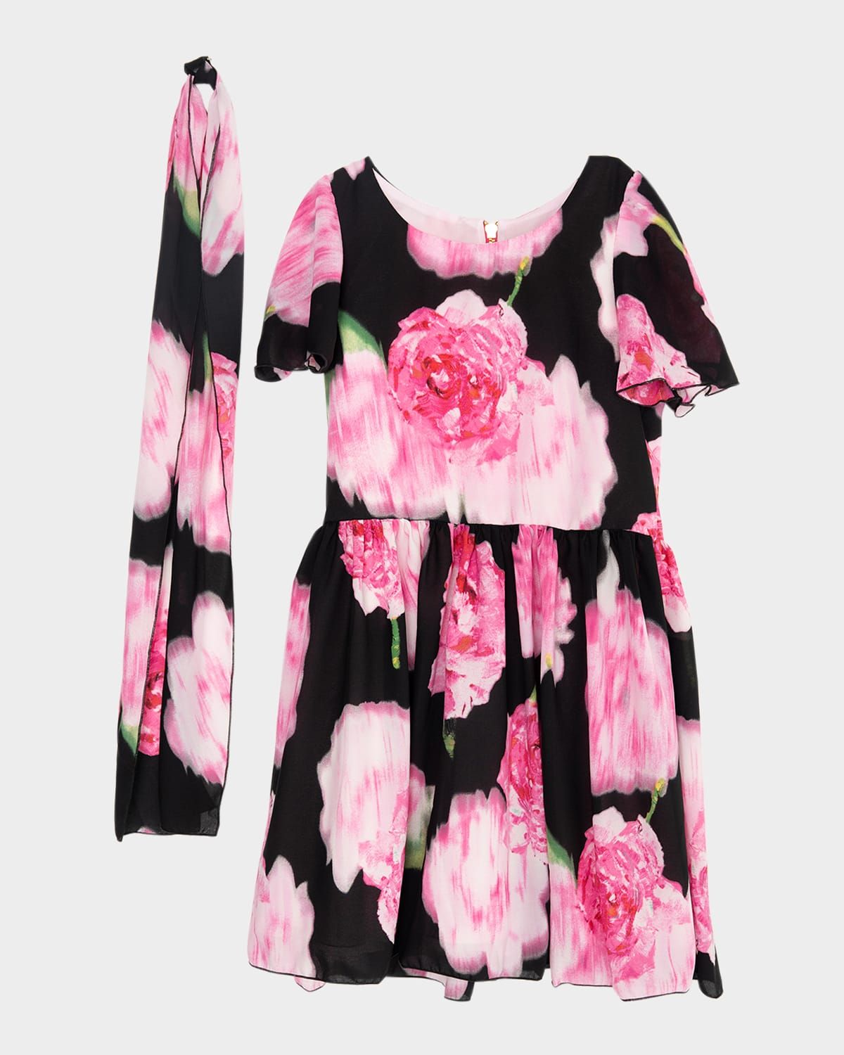 Girl & apos;s Madeline Floral Dress with Neck Tie, Size 7-16