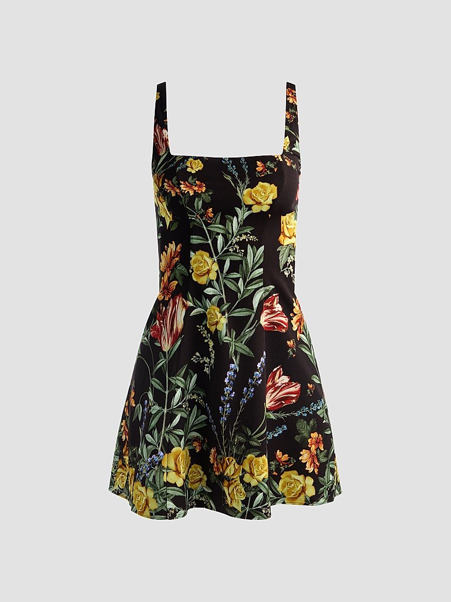 Women's Julia Floral Print Mini Dress - Desert Sprigs Black - Size 14