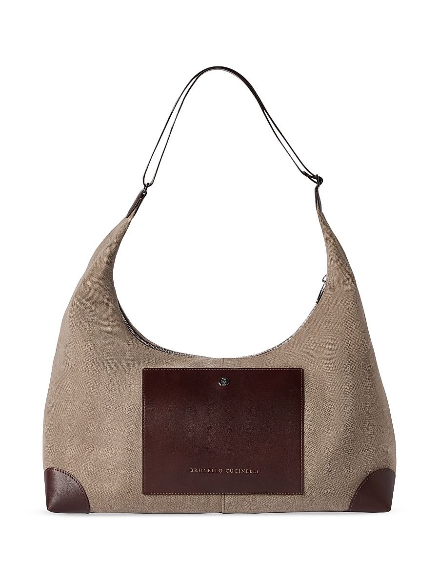 Women's Water Resistant Canvas and Burnished Calfskin Hobo Bag - Leather