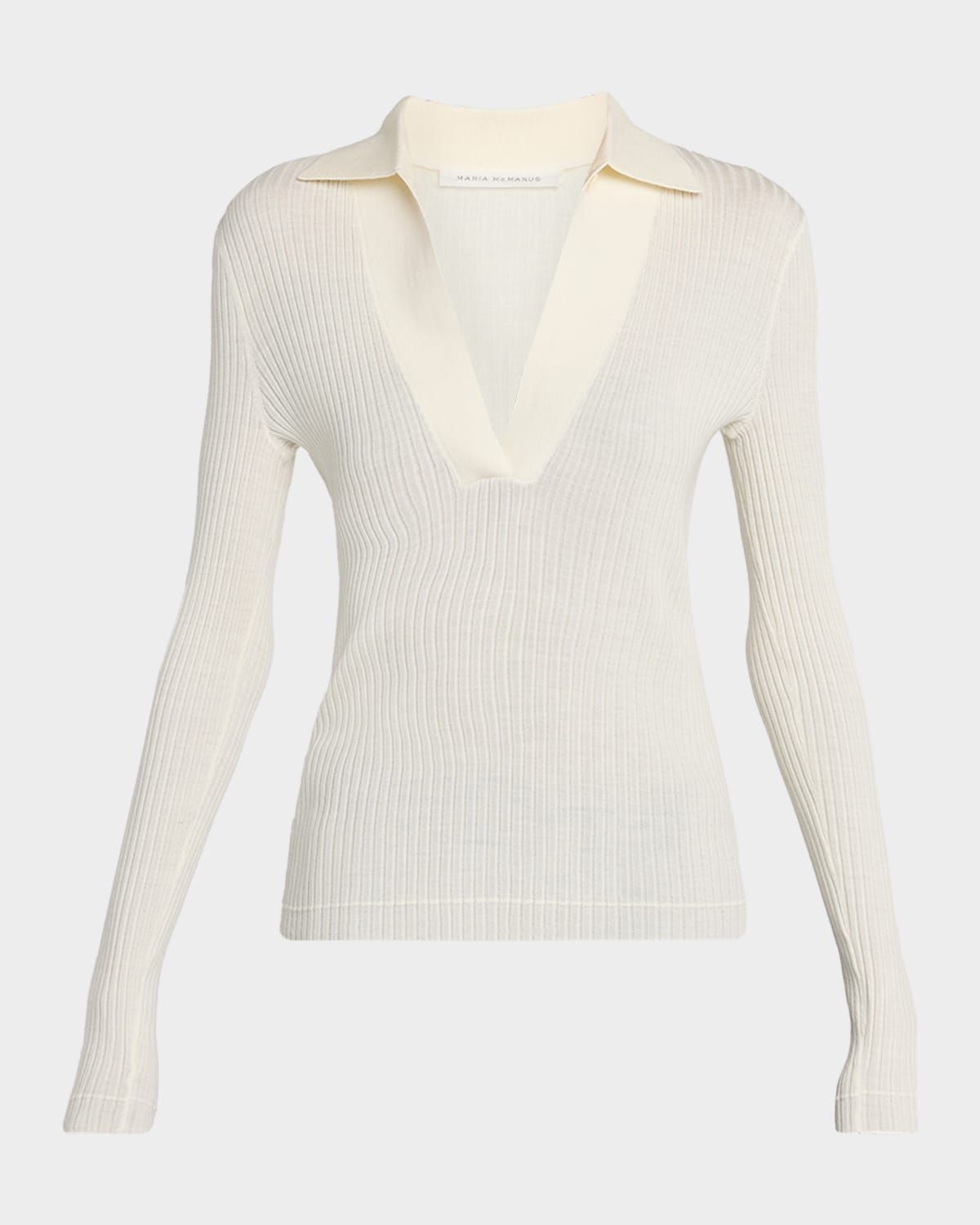 Long-Sleeve Ribbed Merino Wool Polo