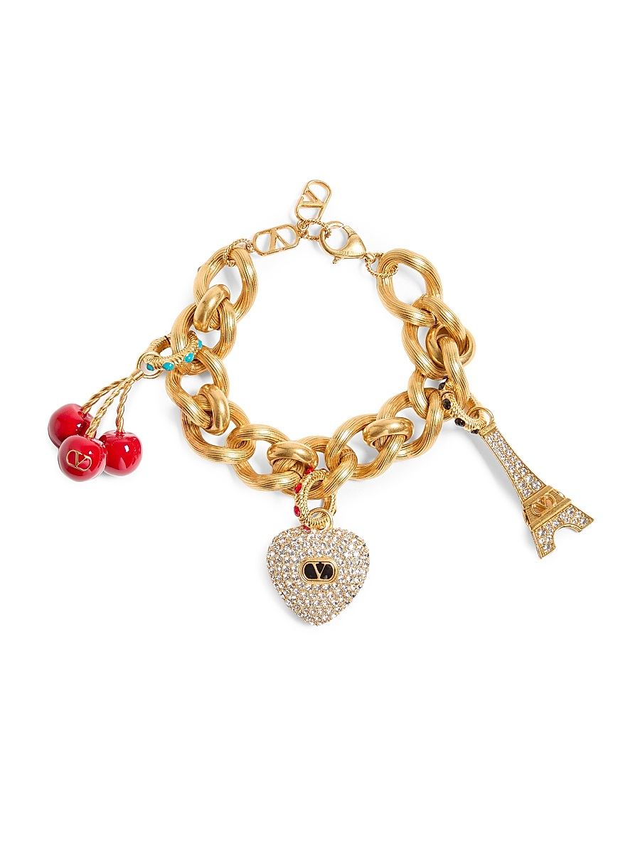 Women's Chez Valentino Bracelet in Metal, Enamel and Swarovski Crystals - Antique Brass - Size Small